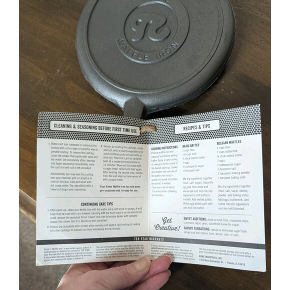 Rome 7" Cast Iron Heavy Duty #1100 Old Fashioned Waffle Iron NEW - Picture 2 of 6